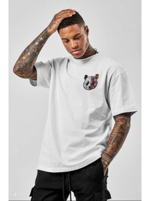 ModaSize Unisex Baskılı Oversize T-Shirt - Beyaz