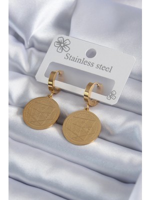 Kaia Life 316L Çelik Gold Renk Pentagram Işleme Model Kadın Küpe