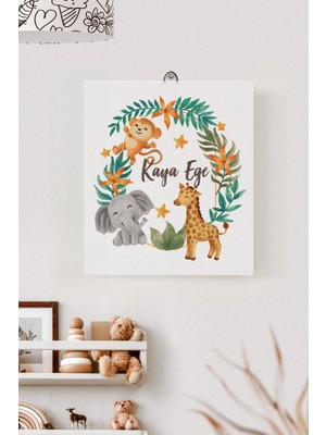 Lilabio Isme Özel Çocuk Odası Kanvas Tablo Safari (17X21 Cm)