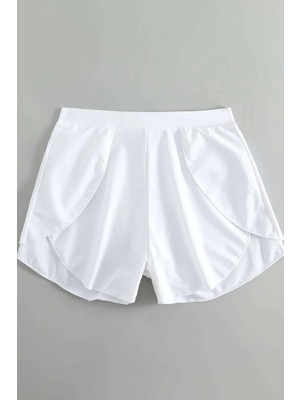 İlkyaz Fashion Ieg™ Kadın Beyaz Yırtmaçlı Etek Görünümlü Şık Deniz Şortu