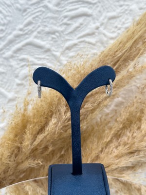 Livora Jewelry 925 Ayar Gümüş Minimal Ince Halka Tam Zirkon Taşlı Günlük Spor Küpe