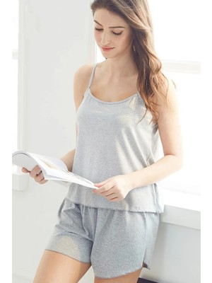 İlkyaz Fashion Ieg™ Kadın Gri Şortlu Penye Gecelik Takımı