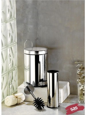 Hype Store Sas Haus 3lt Krom 2'li Banyo Seti Pedallı Çöp Kovası Wc Klozet Tuvalet Fırça Seti Banyo Çöp Kovası