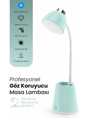 Kensa 8W LED Göz Koruma Masa Lambası – Telefon Tutuculu, Kalemlikli, Çok Fonksiyonlu LED Çalışma Lambası