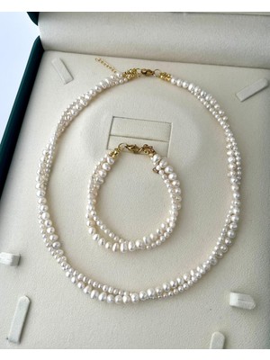 Eyla Collection Özel Tasarım Sarmal Form Gerçek Inci Takı Seti