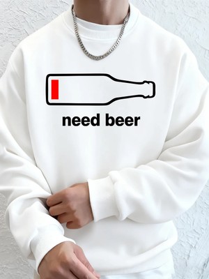 Bira Istiyorum Komik Baskılı Erkek Sweatshirtleri Kışlık Yuvarlak Yaka Kapüşonlu Üstler Sokak