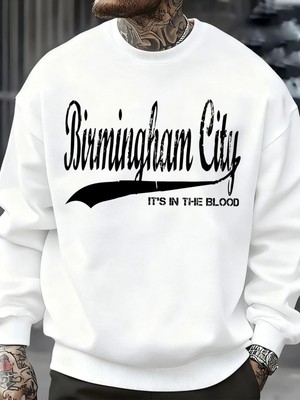 Birmingham City Mektup Baskılı Sonbahar Erkek Kazak Bisiklet Yaka Yumuşak Kazak Hip Hop Polar