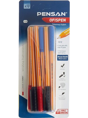 Braventa Collection Pensan PE01010TKKRMT10 1010 Tükenmez Kalem, 10 Lu Blister 1 Mm,çok_renkli