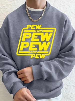 Pew Pew Mektup Baskılı Erkek Sweatshirtleri Kışlık Oversize Kapüşonlu Üstler Spor Bisiklet Ya