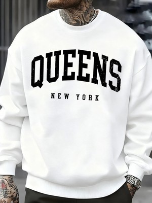 Queens New York Mektup Tasarım Erkek Tişörtü Moda Bol Giysiler Günlük Bisiklet Yaka Tüm Maç Ü
