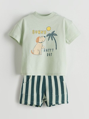 Lc Waikiki Yeni Sezon Baskılı Erkek Bebek Tişört ve Şort 2'li