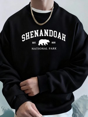 Senandah Ulusal Parkı Ayı Baskılar Hoodie Erkekler Sıcak Cep Kapşonlu Kazak Polar Temelleri T