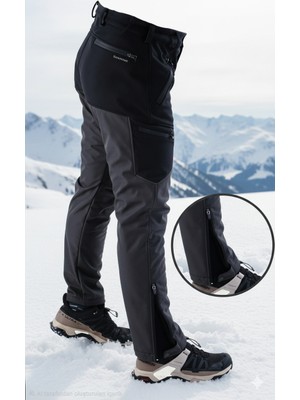 Snowmount Paça Fermuarlı Siyah Antrasit Kışlık Outdoor Rüzgar Geçirmez Su İtici Pantolon