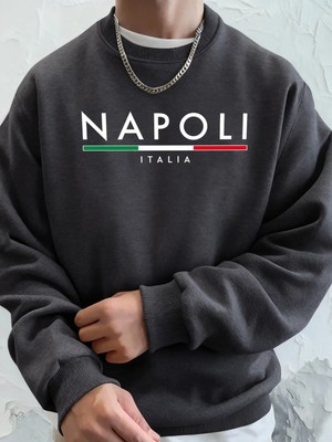 Napoli Italya Mektup Desenli Moda Kapüşonlu Üst Erkekler Sonbahar Polar Kapşonlu Kazak Rahat