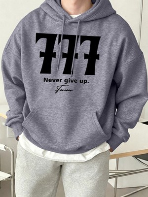 Never Give Up Number 777 Print Basics Sokak Kapüşonluları Erkekler Polar Yumuşak Sokak Giyimi