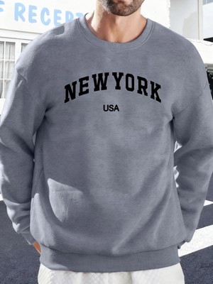New York Abd Baskılı Erkekler Için O-Yaka Moda Kazakları Polar Sonbahar Sweatshirt Sokak Günl