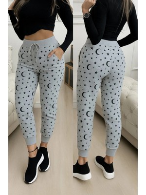 Kadın Yüksek Bel Bağcıklı Desenli Iki Iplik Pantolon