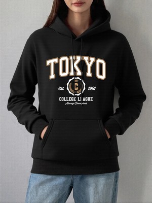 Tokyo Kolej Ligi Baskılar Hoodie Kadın Kış Polar Sıcak Kazak Temelleri Cep Kazak Rahat Rahat
