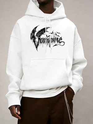 Vampir Yarasa Kanatları Desen Erkekler Temel Tüm Maç Hoody Gevşek Polar Elbise Rahat Cep Kaza
