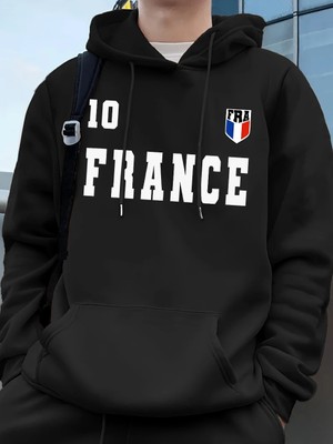 Fransa Bayrağı Mektup Baskı Hoodie Erkek Kış Polar Sıcak Kazaklar Koşu Cep Kazak Sportif Gevş