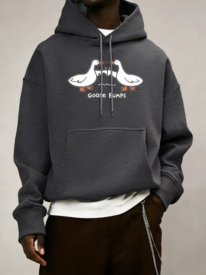 Good Bumps Ducks Baskılı Erkekler Sonbahar Kapüşonlular Cep Trendy Tişörtü Rahat Hip Hop Uzun