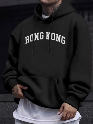 Hong Kong Letter Yaratıcı Baskılı Unisex Kazaklar Polar Sonbahar Kazak Günlük Sokak Spor Giyi