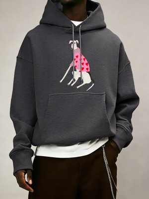 Greyhound Kazak Giyen Baskı Erkekler Sonbahar Sıcak Polar Kapüşonlular Gevşek Yumuşak Uzun Ko