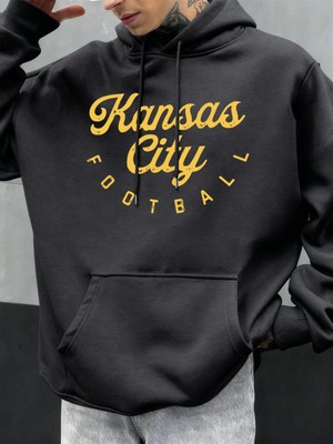 Kansas City Futbol Baskılı Sonbahar Erkekler Hoodie Rahat Çok Renkli Hoody Cep Gevşek Kapüşon