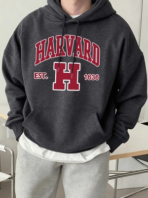 Harvard Est. 1636 Baskılı Spor Rahat Hoody Erkekler Sokak Polar Tişörtü Rahat Bol Giysiler Vi