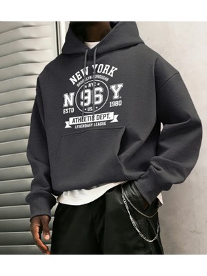 New York Brooklyn Boroughn Baskı Erkekler Sonbahar Polar Kapüşonlular Gevşek Yumuşak Uzun Kol