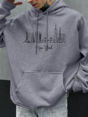 New York City Line Baskı Sonbahar Kapüşonlular Erkekler Polar Rahat Hoody Rahat Hip Hop Sokak