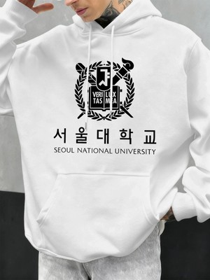 Seul Ulusal Üniversitesi Baskılı Hoody Erkekler Büyük Boy Polar Rahat Kapüşonlular Sonbahar H