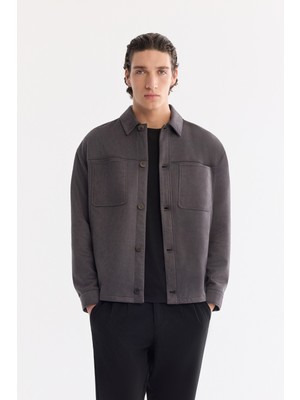 AVVA Erkek Antrasit Klasik Yaka Süet Dokulu Mevsimlik Comfort Fit Mont A61Y6003