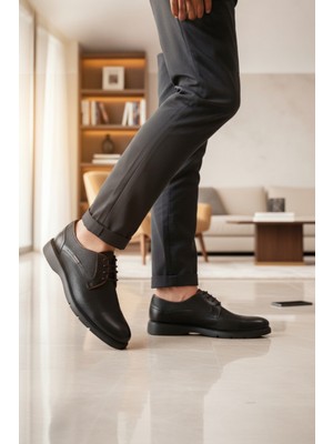 Enoch Hakiki Deri Siyah Casual Erkek Ayakkabı (Lazer Dokulu)