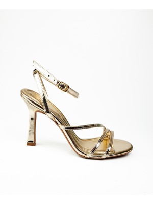 Moda Arena 0132 Altın Topuklu Kadın Abiye Ayakkabı