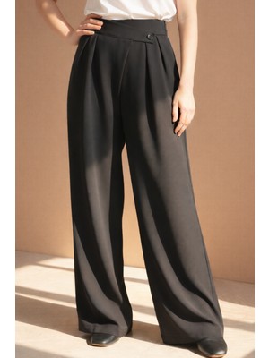 Kadın Asimetrik Tasarımlı Beli Lastikli Palazzo Pantolon