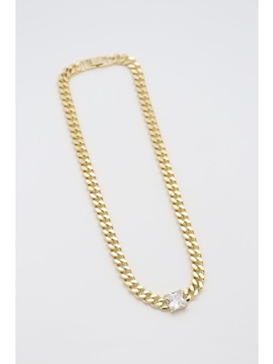 Nora VIP14 K Zarif Kare Taşlı Zincir Kolye Gold