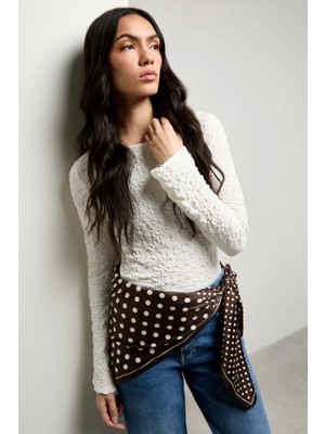 Lupinn Kadın Beyaz Uzun Kollu Slim Fit Yanı Drapeli Basic Dokulu Bluz - Kadın Bluz