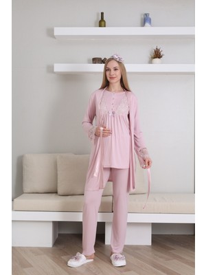 Erdeniz Tekstil Doğum Öncesi ve Sonrası Kullanıma Uygun Hamile Lohusa Pijama/sabahlık Takımı-3 Parça