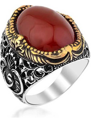 Fumeyabi Gümüş Akik Taşlı Erkek Yüzük