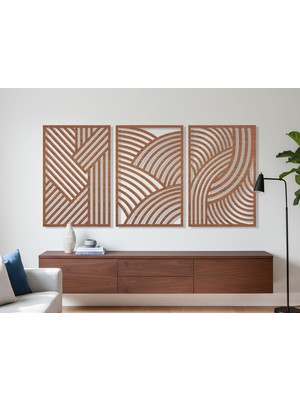 3 Parça Modern Geometrik Ahşap Duvar Tablosu Seti – Dekoratif Mdf Tablo