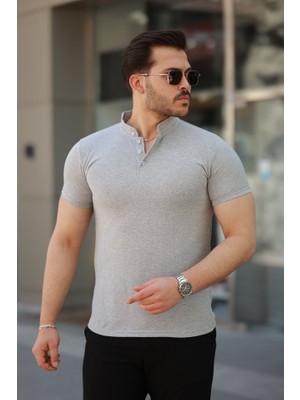 ModaSize Erkek Hakim Yaka Dokuma Pamuklu Kumaş Kısa Kollu T-Shirt