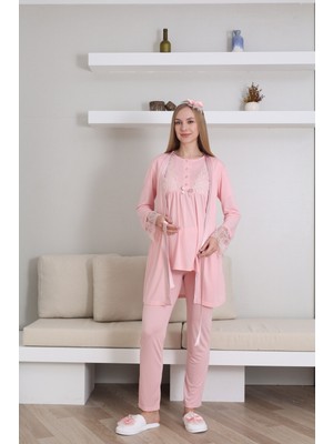 Erdeniz Tekstil Doğum Öncesi ve Sonrası Kullanıma Uygun Hamile Lohusa Pijama/sabahlık Takımı-3 Parça