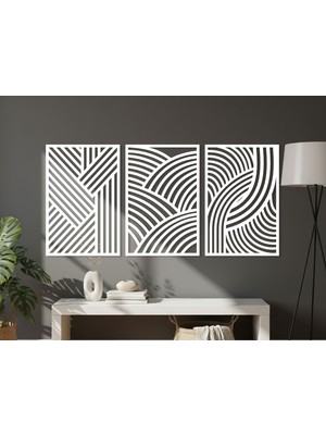 3 Parça Modern Geometrik Ahşap Duvar Tablosu Seti – Dekoratif Mdf Tablo