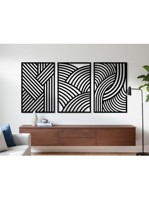 3 Parça Modern Geometrik Ahşap Duvar Tablosu Seti – Dekoratif Mdf Tablo