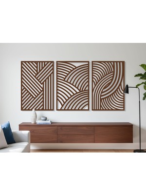 3 Parça Modern Geometrik Ahşap Duvar Tablosu Seti – Dekoratif Mdf Tablo