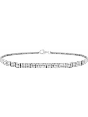 Zeya Kuyumculuk 14 Ayar Beyaz Altın Üç Sıra Taşlı Bileklik