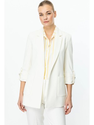 Ekol Kadın Kolu Apoletli Torba Cepli Ekru Ceket 04130