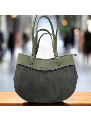 Valentina Victoria Hakiki Yarma Süet Büyük Boy Omuz  Çanta