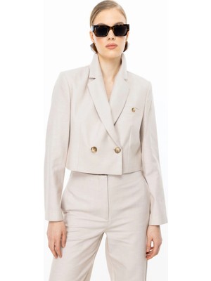 Ekol Kadın Düğmeli Bej Crop Ceket 04076